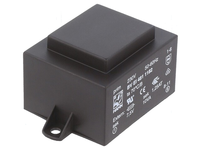 Transformator: ingegoten; 10VA; 230VAC; 7,5V; 1333mA; PCB; BVEI Transformator: ingegoten; 10VA; 230VAC; 7,5V; 1333mA; PCB; BVEI